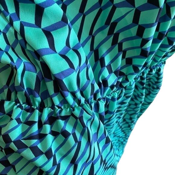 Estam Blue Green Sleeveless Round Neck Lightweight A-Line Mini Dress USA Size M - Picture 3 of 5